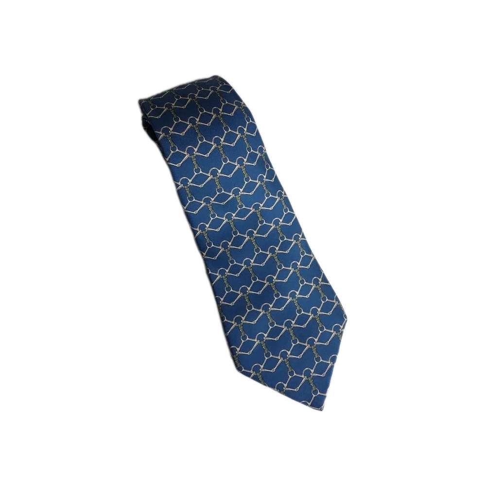 Authentic Hermès Paris Silk Tie Blue Links Chain Print 690 OA Luxury France